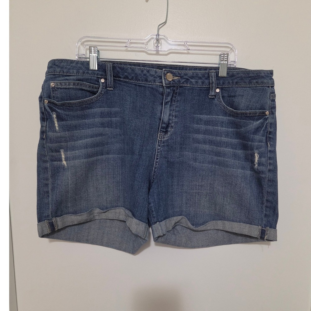 Jennifer Lopez Womens Size 16 Boyfriend Denim Shorts Med Wash Cuffed Distressed